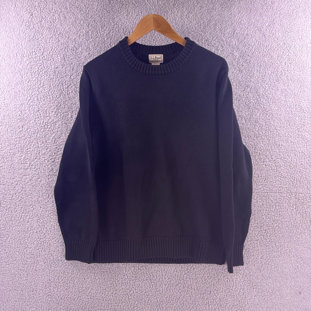 Vintage LL Bean Mens Large Fisherman Knit Black Cotton Crewneck Sweater